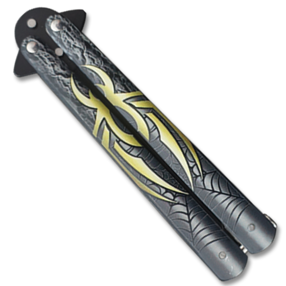 Green Spider  Balisong Butterfly Knife Black Blade