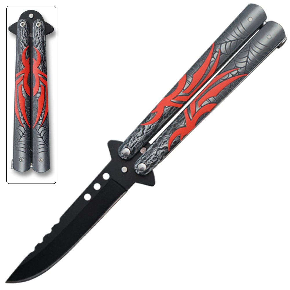 Red Spider  Balisong Butterfly Knife Black Blade
