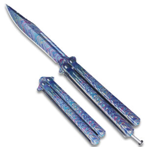 New Rainbow Balisong Damascus Pattern  Butterfly Knife