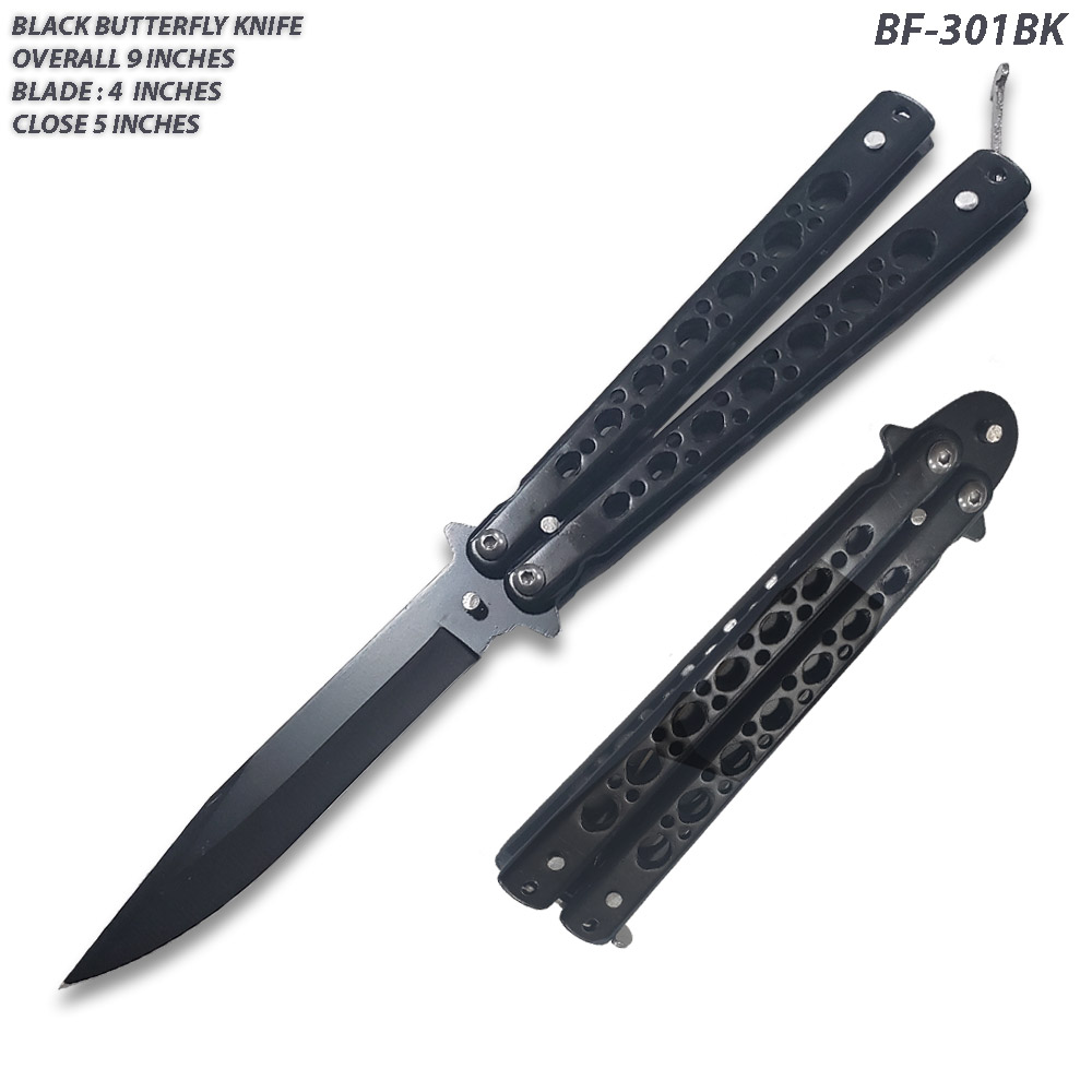 Black  Balisong Butterfly Knife Black Blade Drop Point