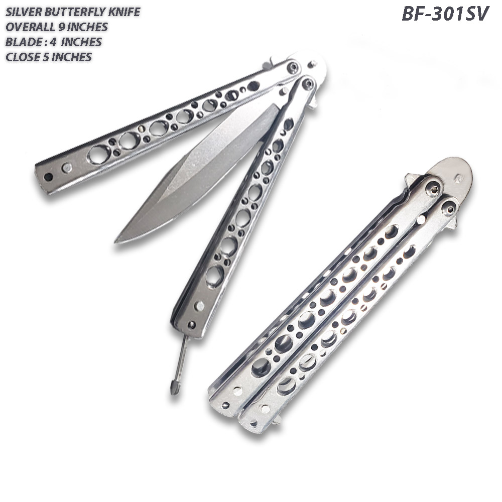 Black  Balisong Butterfly Knife Silver Blade Drop Point