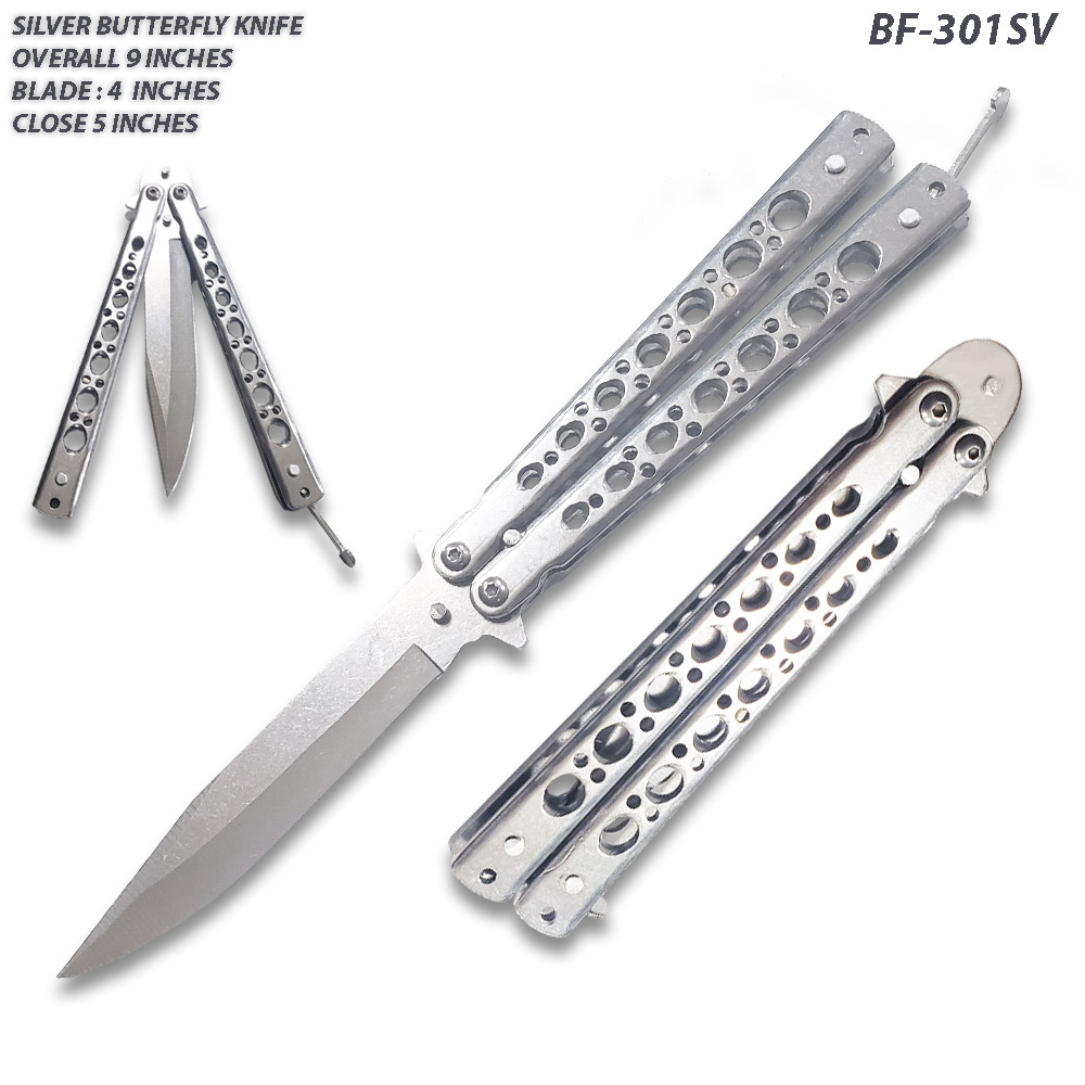 Black  Balisong Butterfly Knife Silver Blade Drop Point