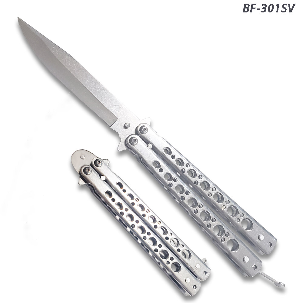 Black  Balisong Butterfly Knife Silver Blade Drop Point