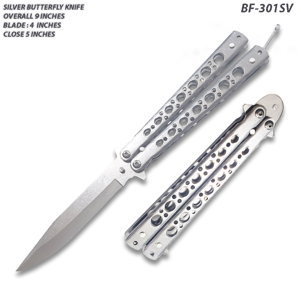 Black  Balisong Butterfly Knife Silver Blade Drop Point