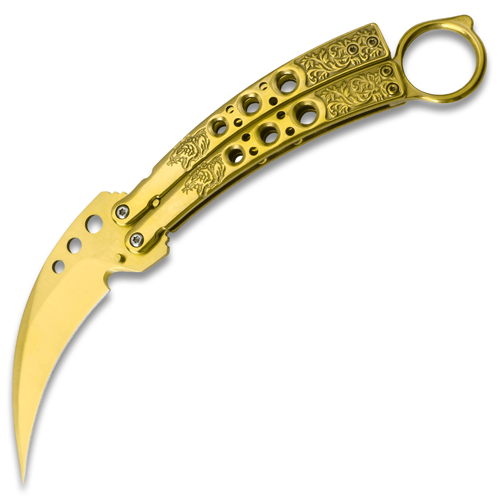 Gold Karambit Tactical Butterfly Knife Sharp Limited Edition
