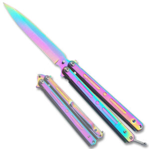 Unique Swift Rainbow Spear Point Single Edge Blade Balisong Butterly Knife