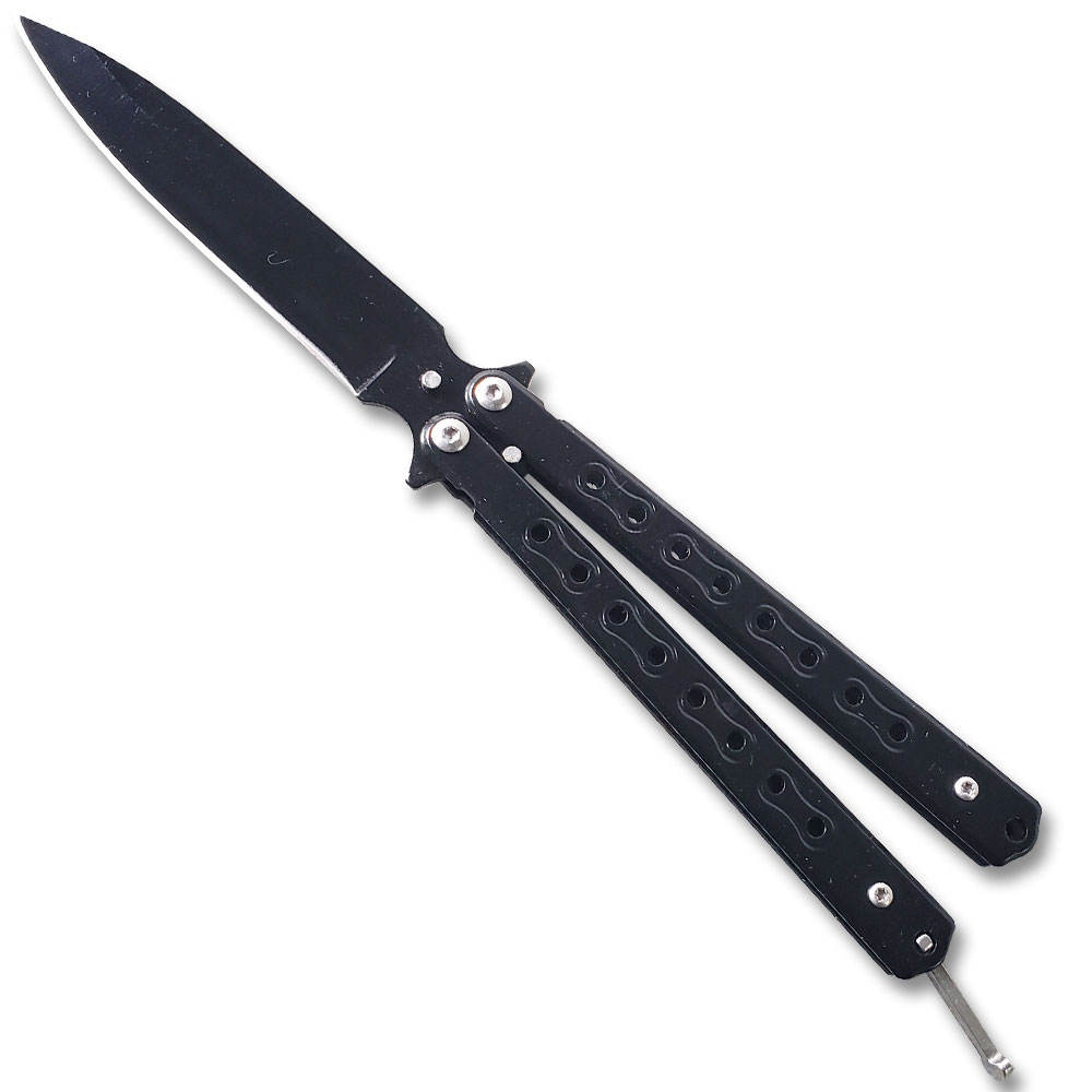 Balisong Butterfly Knife Spear point Single Blade Black