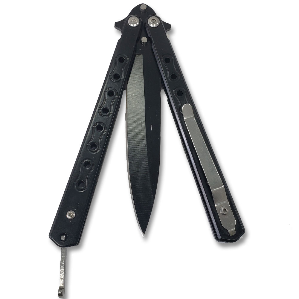 Balisong Butterfly Knife Spear point Single Blade Black
