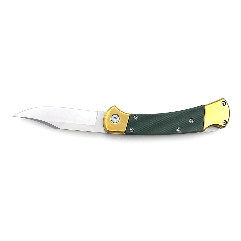 Folding Hunter Auto Knife G-10 Green Handle Single Edge