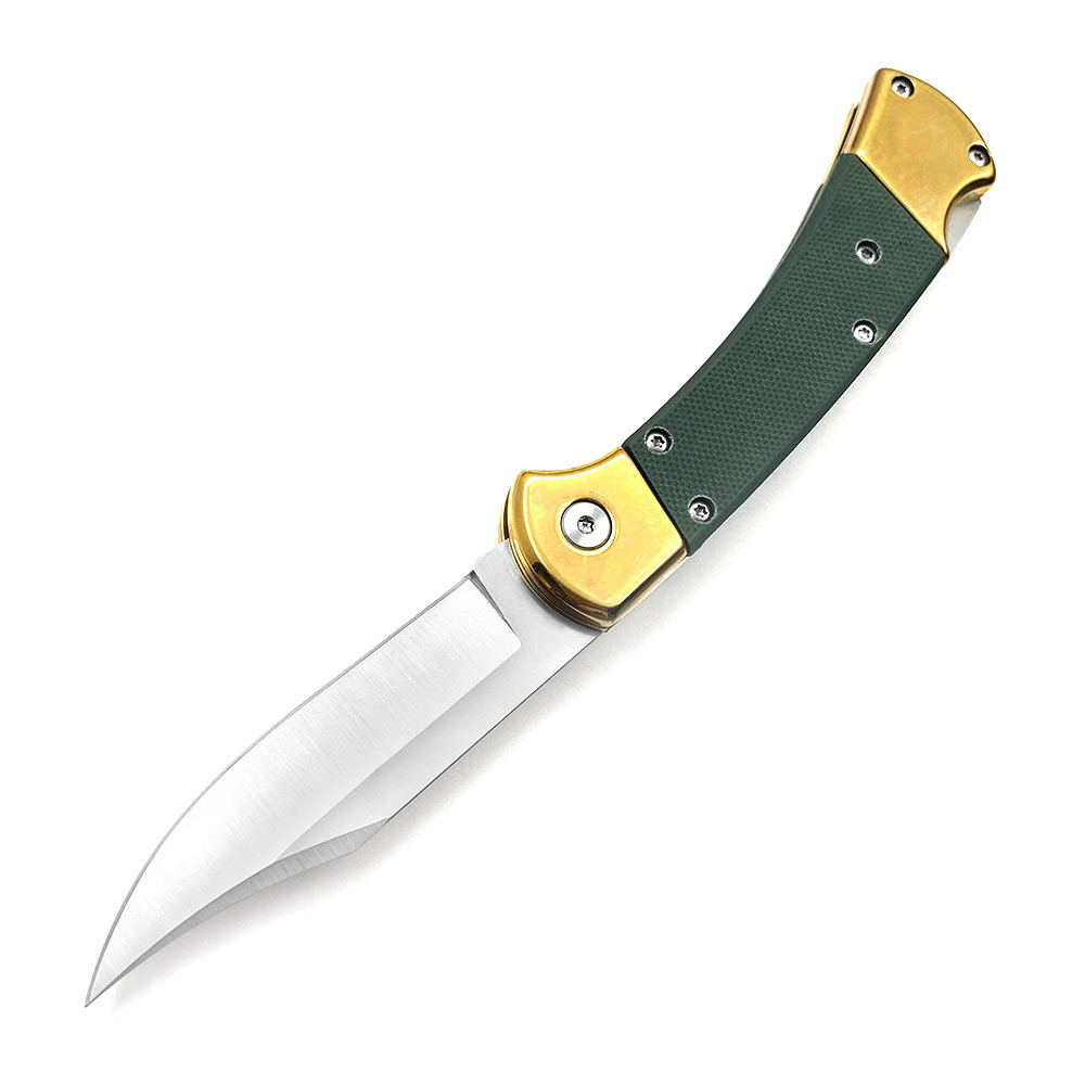 Folding Hunter Auto Knife G-10 Green Handle Single Edge