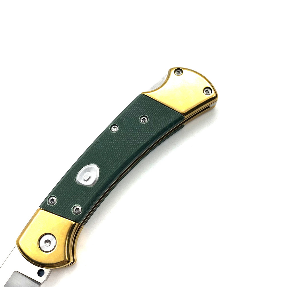 Folding Hunter Auto Knife G-10 Green Handle Single Edge