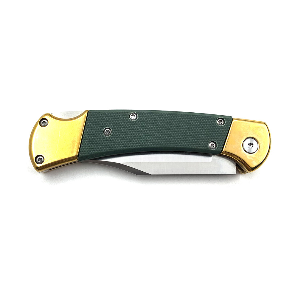 Folding Hunter Auto Knife G-10 Green Handle Single Edge