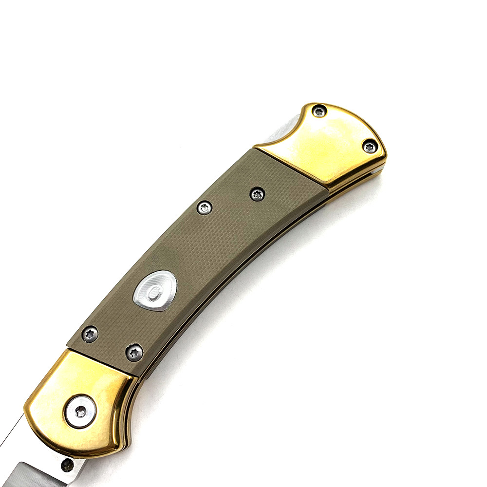 Folding Hunter Auto Knife G-10 Desert Tan Handle Single Edge