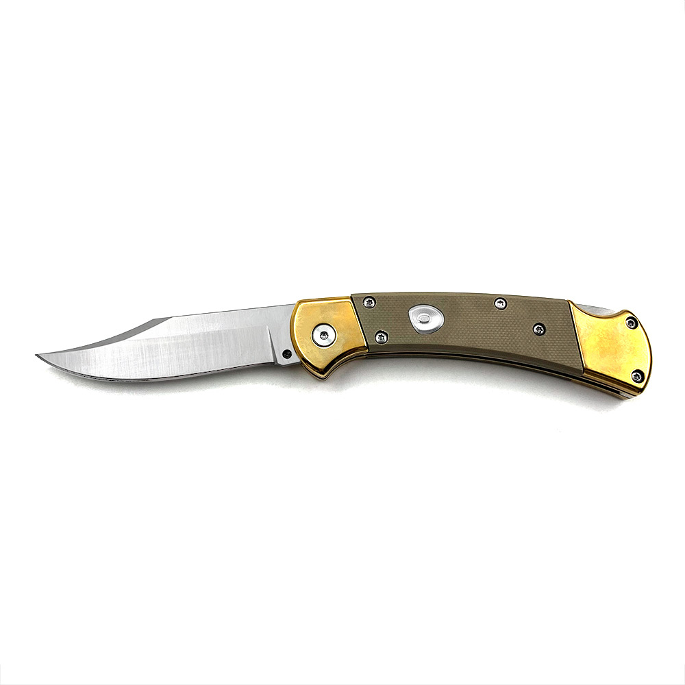 Folding Hunter Auto Knife G-10 Desert Tan Handle Single Edge