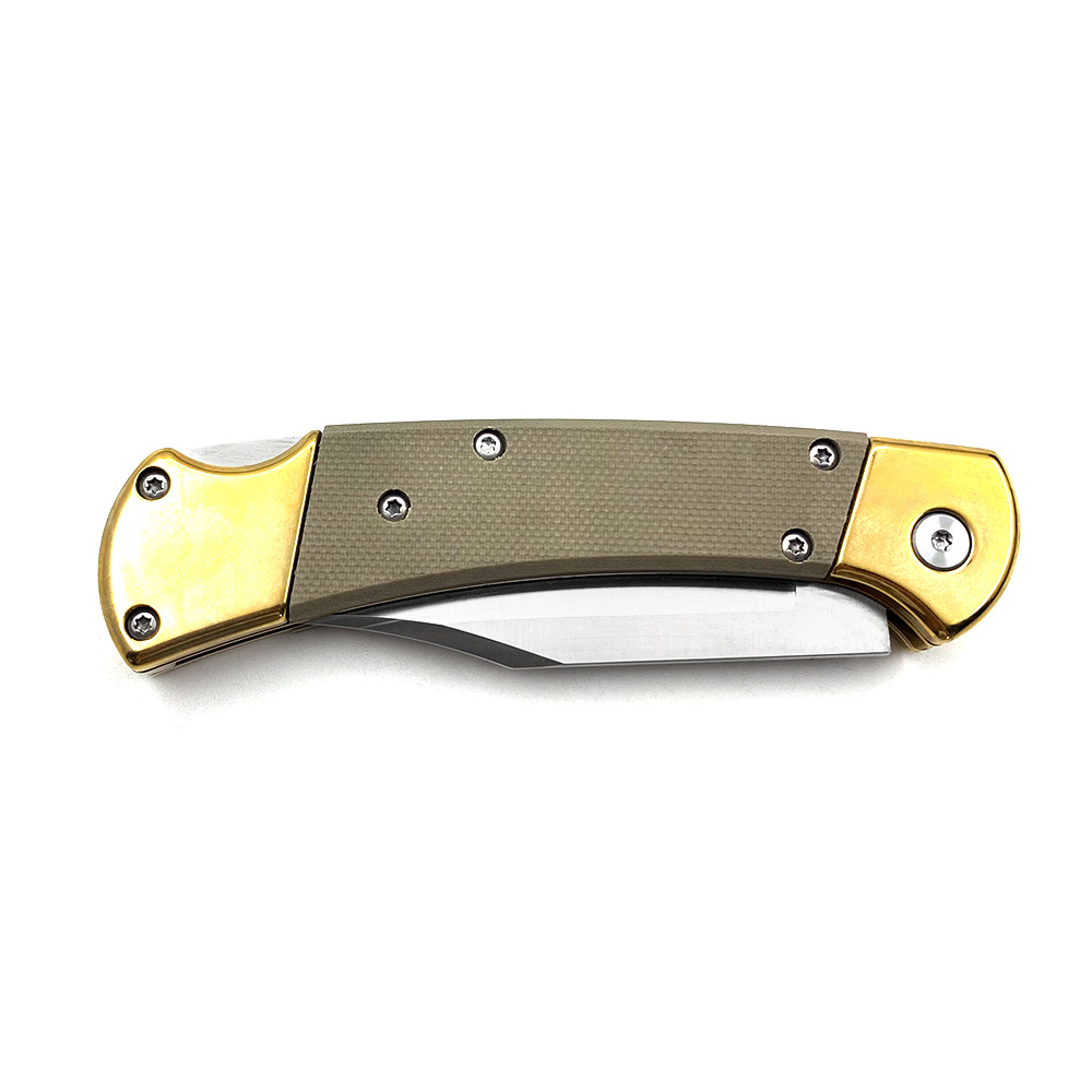 Folding Hunter Auto Knife G-10 Desert Tan Handle Single Edge
