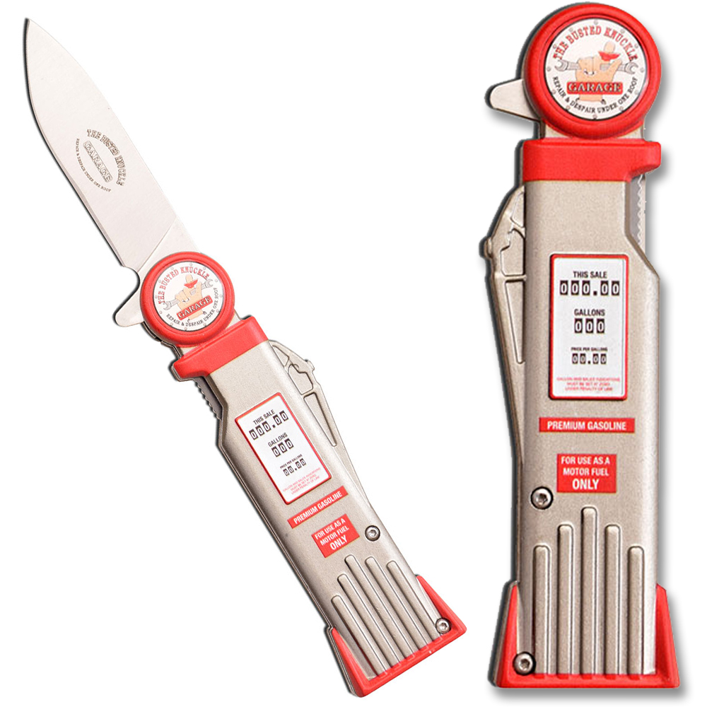 Busted Knuckle Garage Pocket Knife Gas Pump Design Spring Assisted Knife