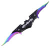 Double Bladed Spring Assisted Black Bat Pocket Knife Rainbow Blade