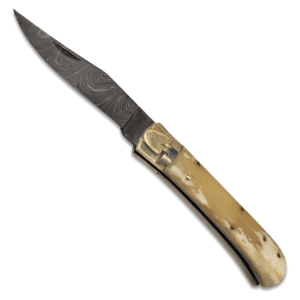 Custom Made Damascus  Lever Lock Auto Knife Bone Handle
