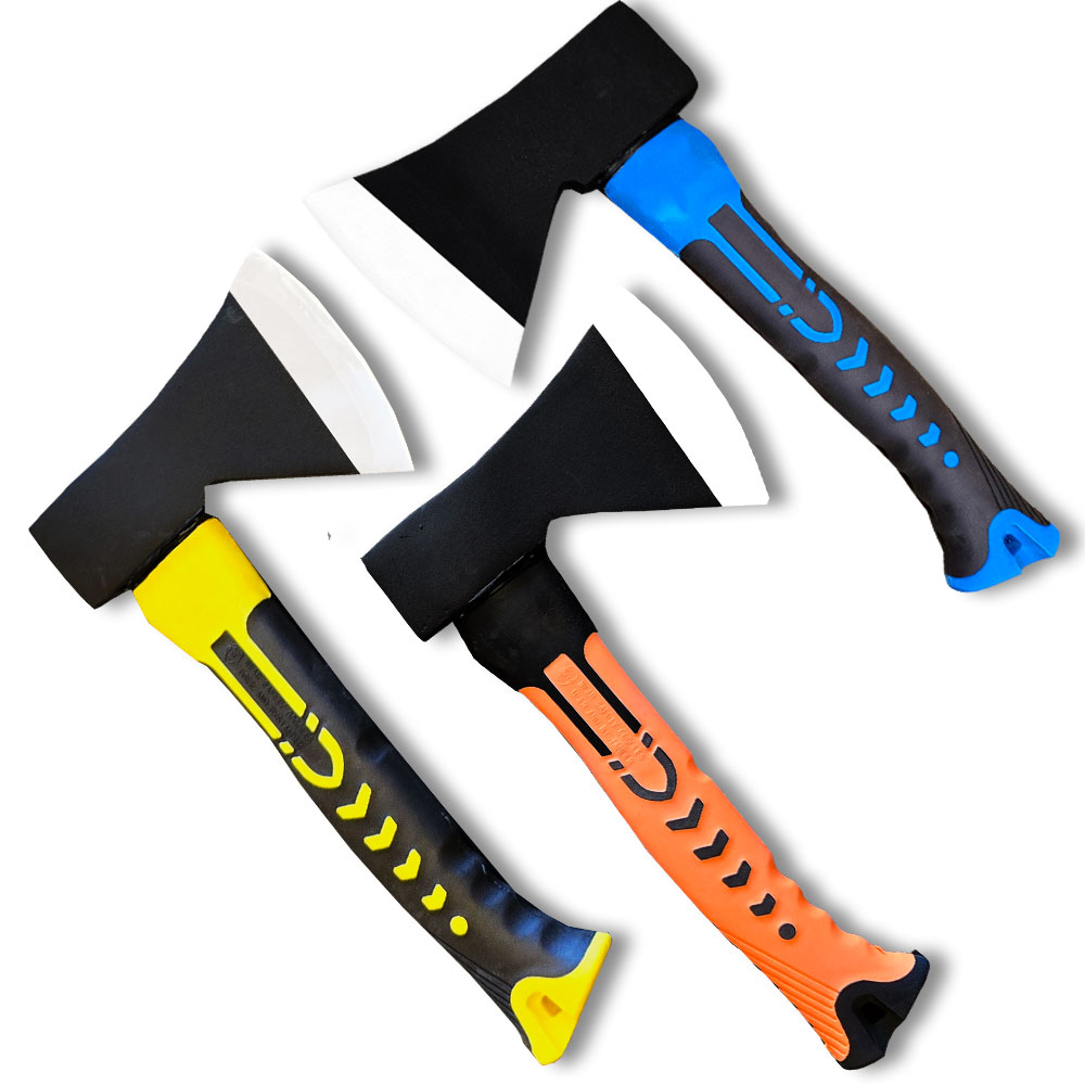 10" Overall Set of 3 Camping Axe Yellow, Orange, Blue Handle With Carbon Steel Head