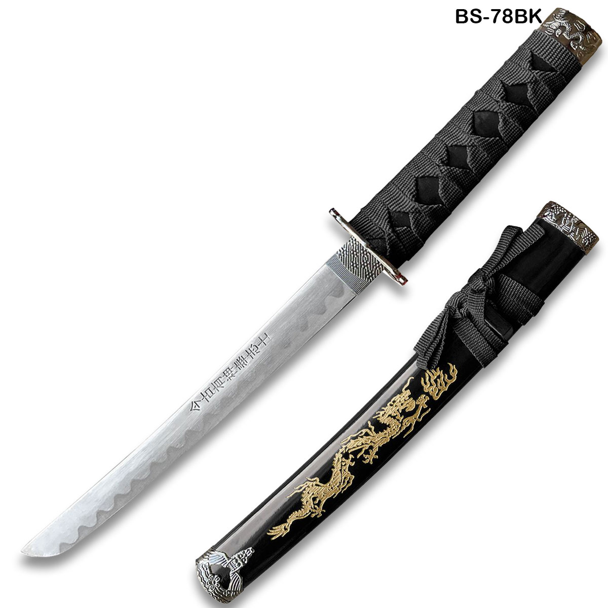 Edge Tanto 21" Sword w/ Gold Dragon Engraved Black Scabbard