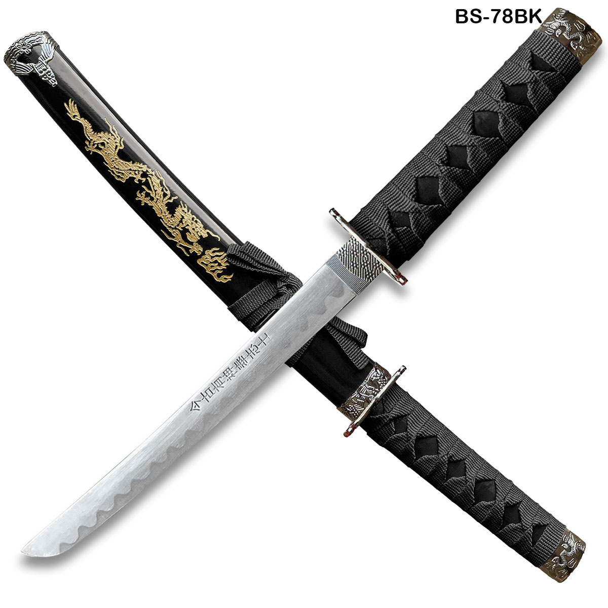 Edge Tanto 21" Sword w/ Gold Dragon Engraved Black Scabbard