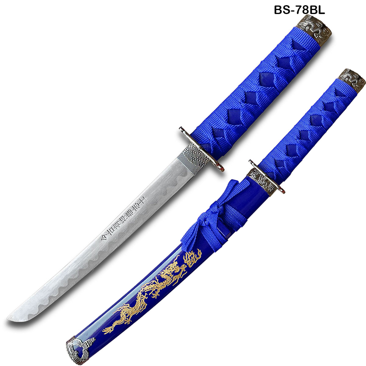 Edge Tanto 21" Sword w/ Gold Dragon Engraved Blue Scabbard