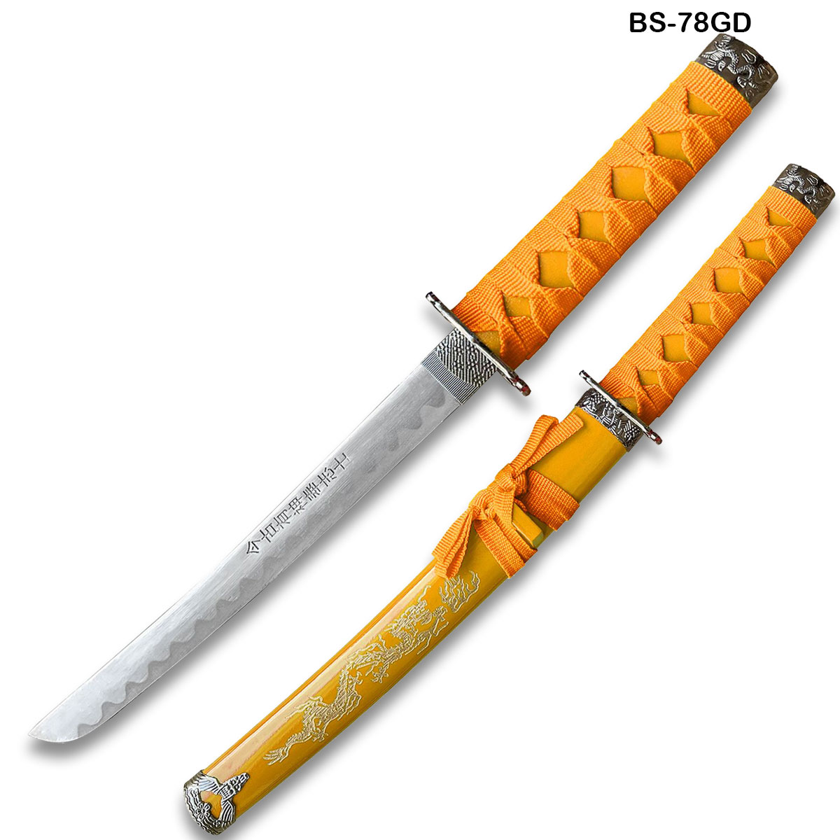 Edge Tanto 21" Sword w/ Gold Dragon Engraved Yellow Scabbard