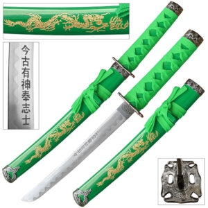 Edge Tanto 21" Sword w/ Gold Dragon Engraved Green Scabbard