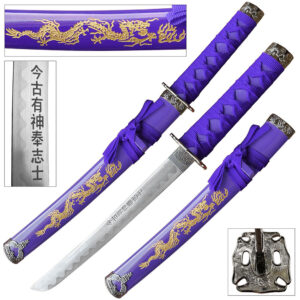 Edge Tanto 21" Sword w/ Gold Dragon Engraved Purple Scabbard