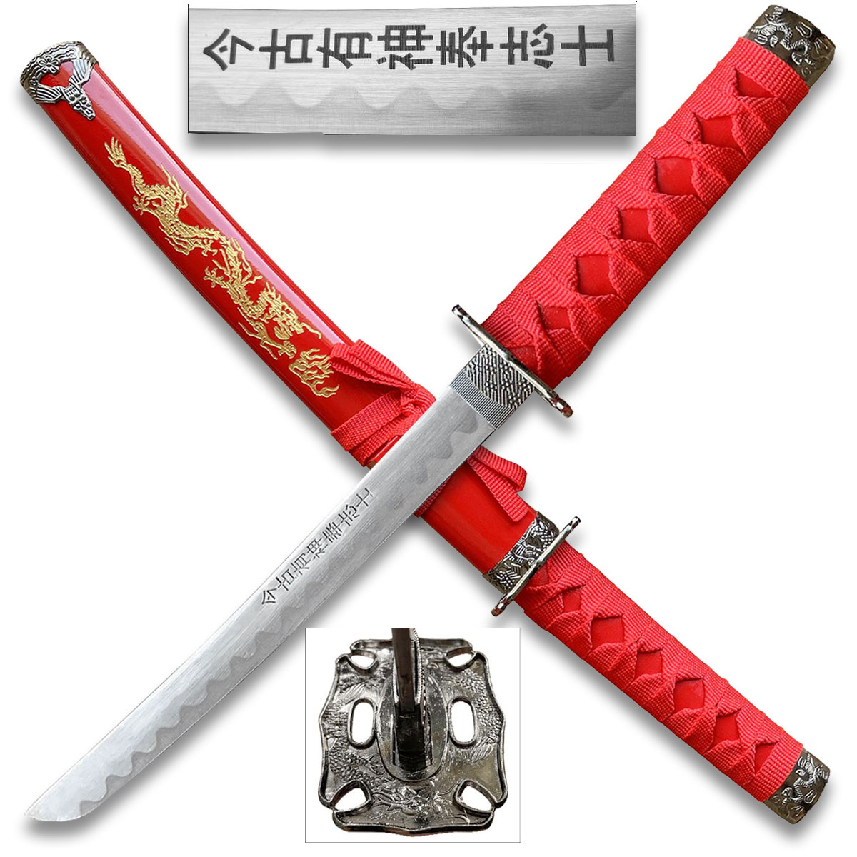 Edge Tanto 21" Sword w/ Gold Dragon Engraved Red Scabbard