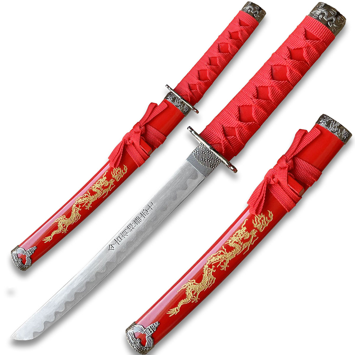 Edge Tanto 21" Sword w/ Gold Dragon Engraved Red Scabbard
