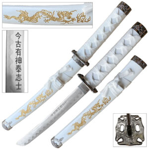 Edge Tanto 21" Sword w/ Gold Dragon Engraved White Scabbard