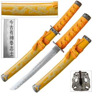 Edge Tanto 21" Sword w/ Gold Dragon Engraved Yellow Scabbard