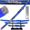 3 pcs Sword Set Blue Carved Gold Dragon Sword Set With Stand