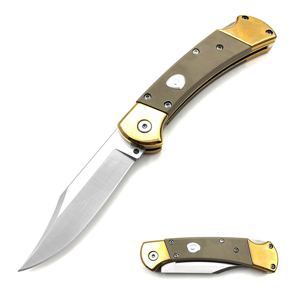 Folding Hunter Auto Knife G-10 Desert Tan Handle Single Edge