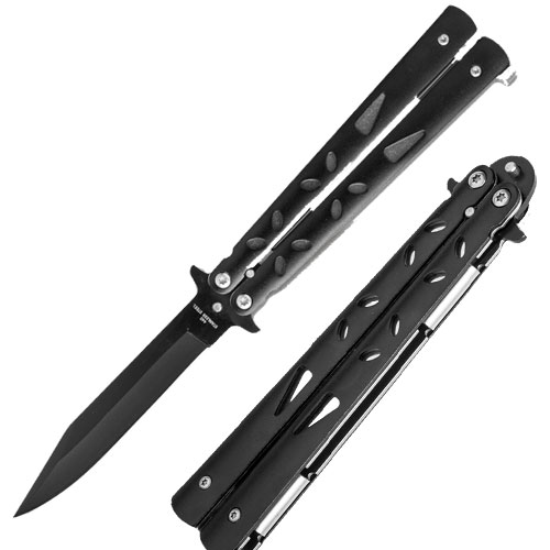 Black Balisong Butterfly Knife Plain Edge