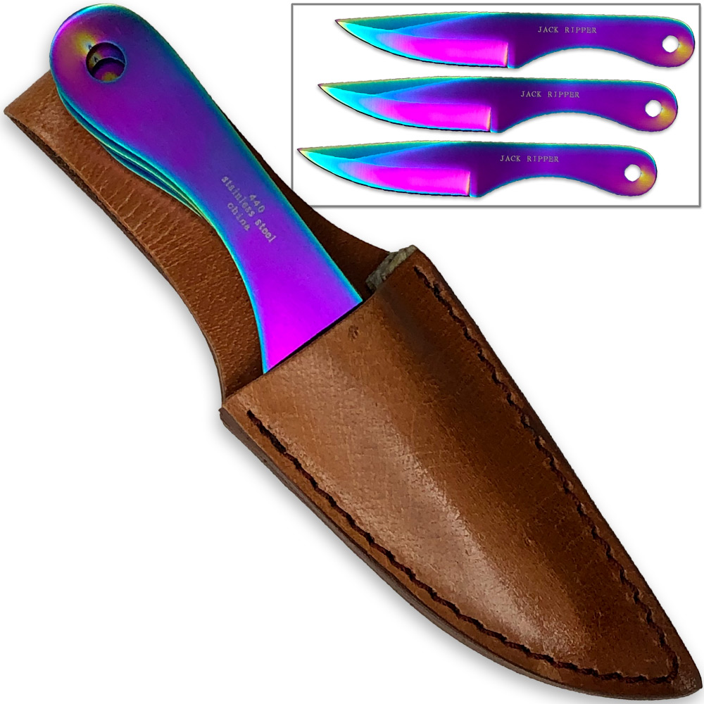 Jack Ripper Trinity Titanium Throwing Knives Set Coated Iridescent 6in 3pcs Knife