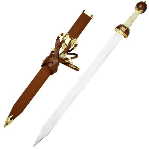 Maximus Roman Gladiator Sword Golden Medieval Gladius | Leather Wrapped Scabbard