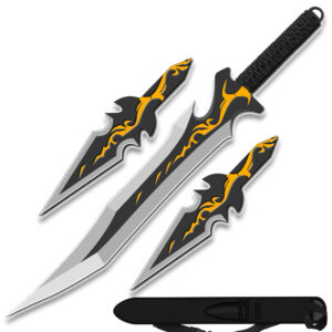 Gold Fantasy Ninja Warrior Sword 26"  W/2 pcs Throwing Knife Set
