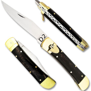 D 2 Steel  Lever Lock Auto Knife  Buffalo Horn Handle