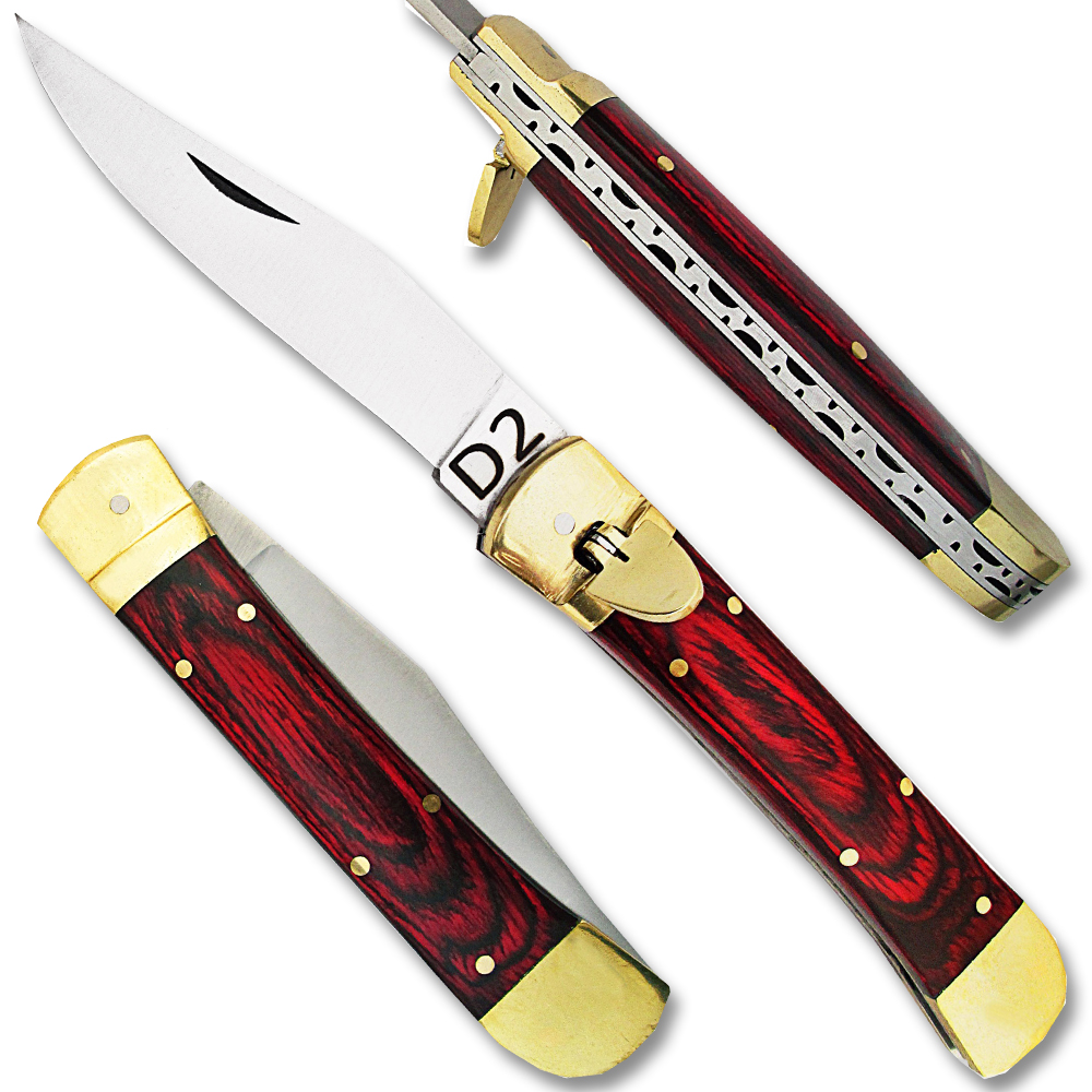 D 2 Steel  Lever Lock Auto Knife  Frost wood Handle
