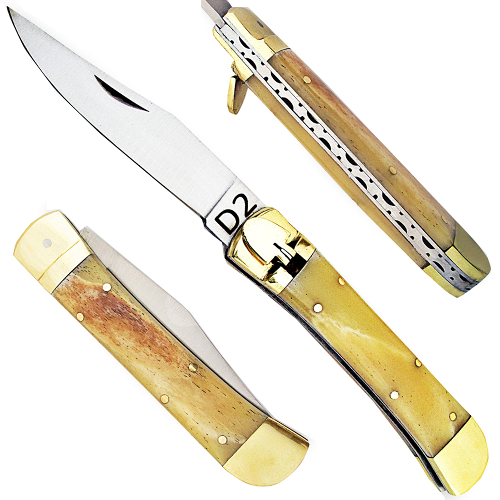 D 2 Steel  Lever Lock Auto Knife  Bone Handle