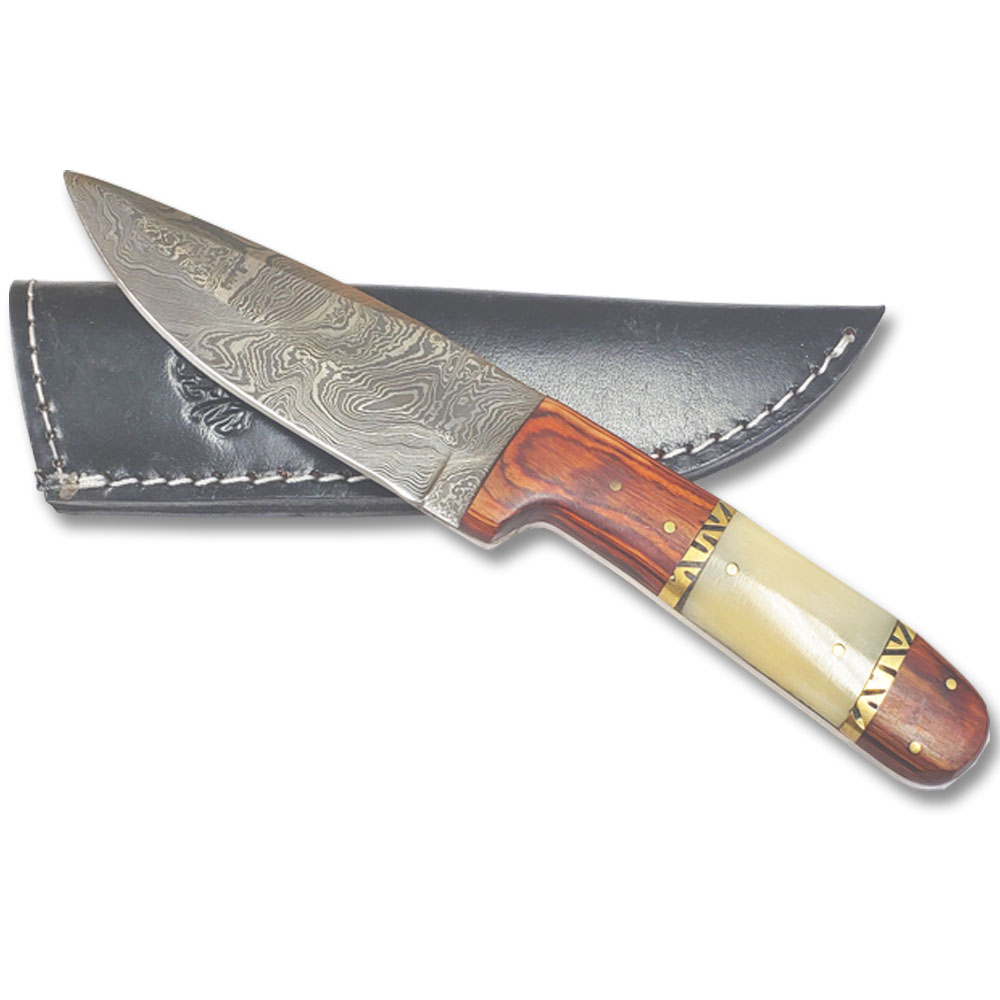 Handmade Damascus Hunting Knife Camel Bone and Frost Wood Handle