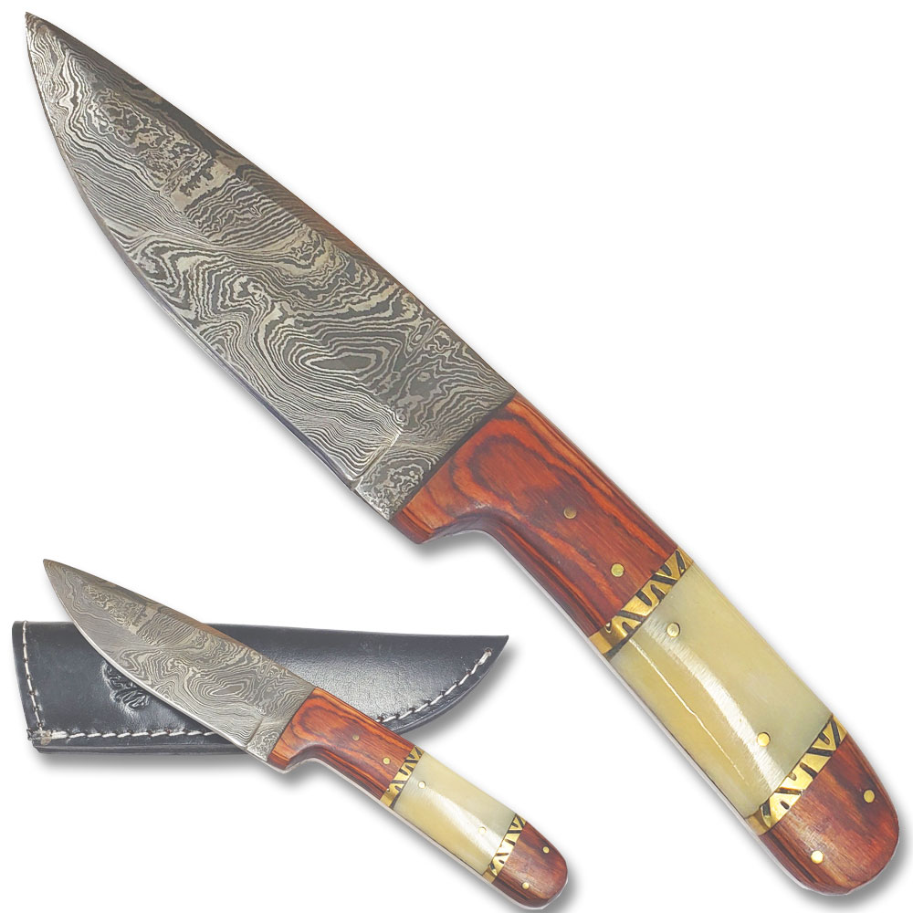 Handmade Damascus Hunting Knife Camel Bone and Frost Wood Handle