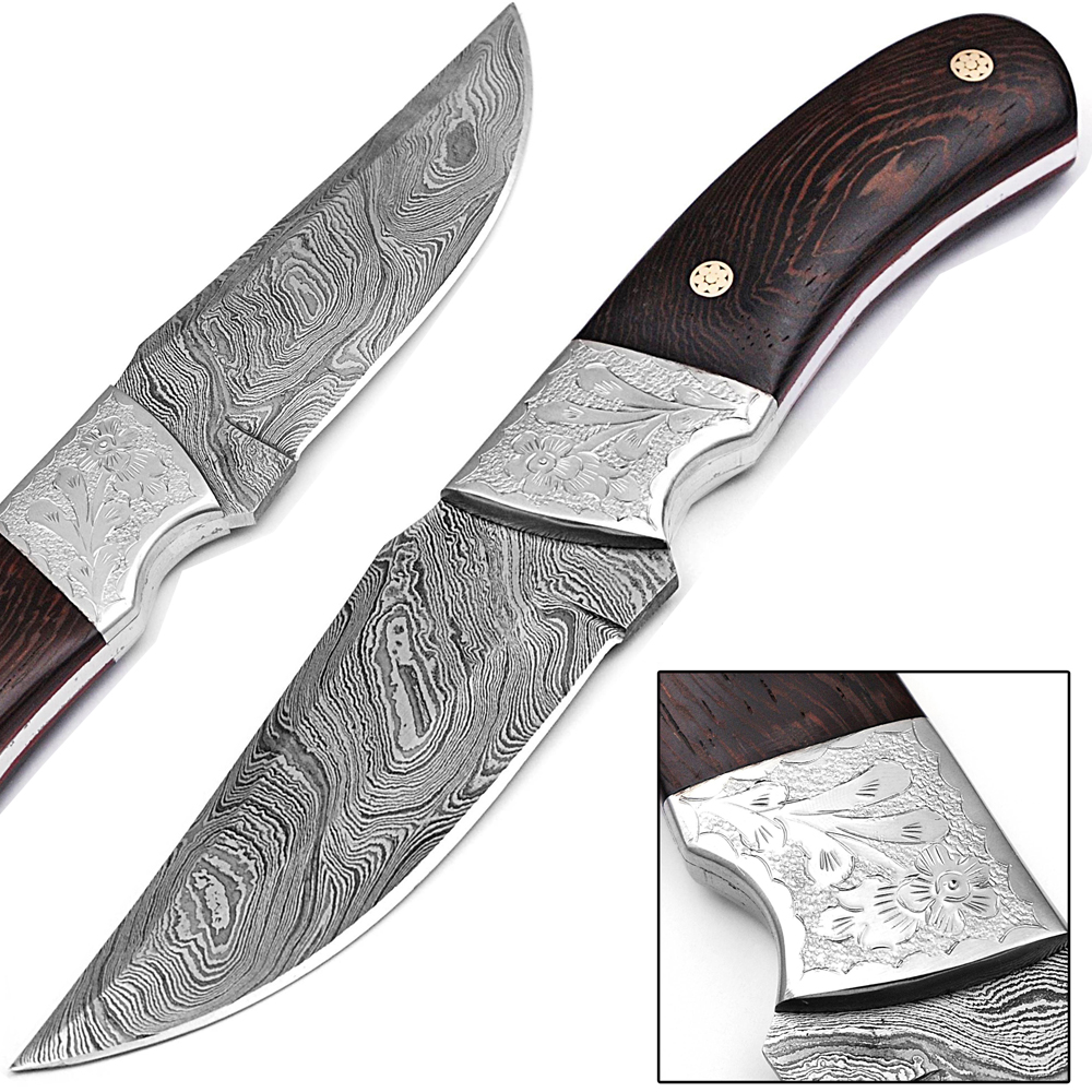WHITE DEER Damascus Steel Knife with Cocobolo Wood Handle