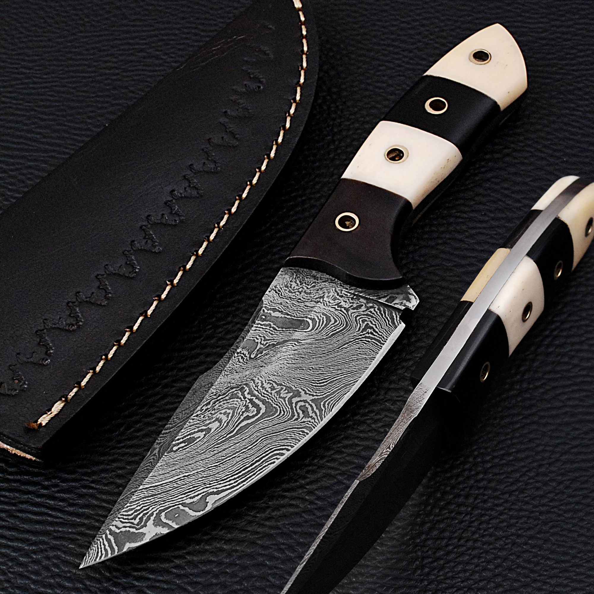 White Deer Custom Damascus Skinner Knife 1095 HC Steel Razor Sharp