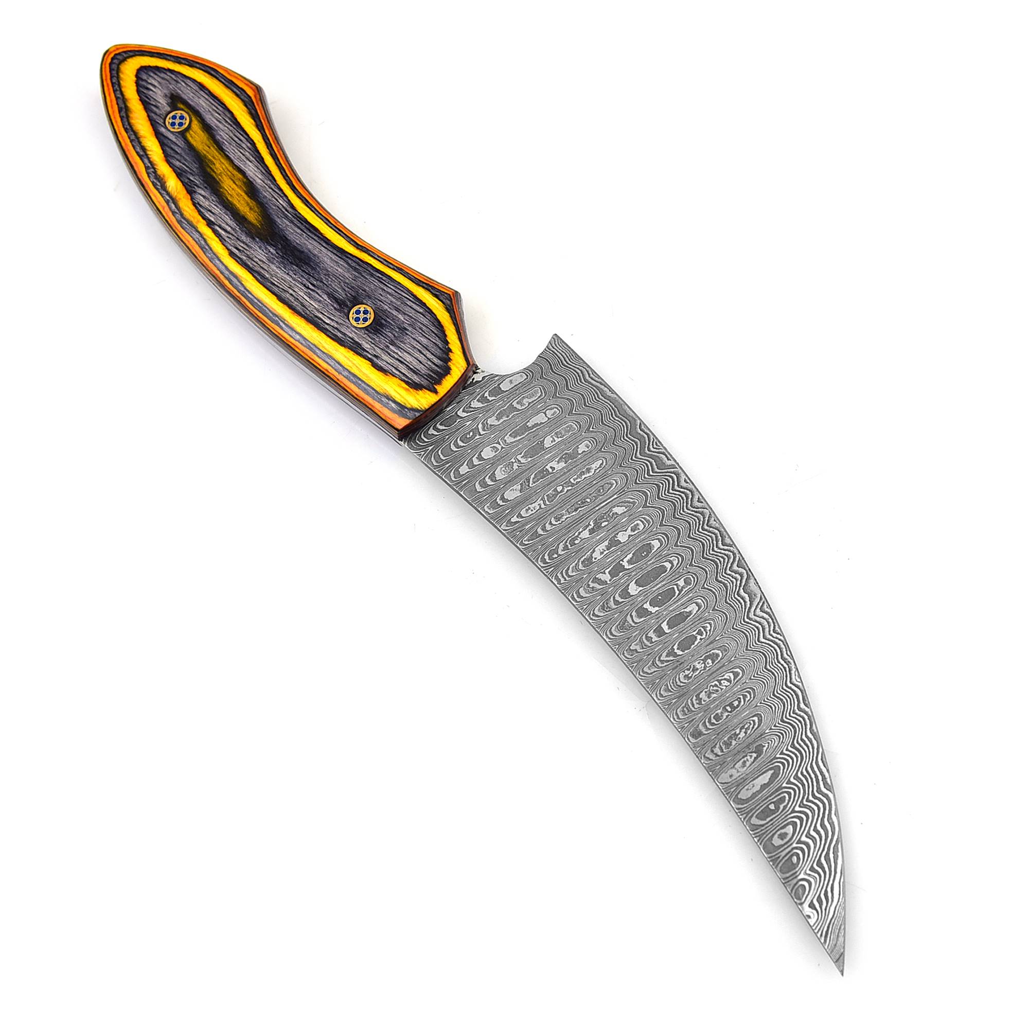 White Deer Executive Curved Blade Hand Forged Damascus Steel Knife Full Tang