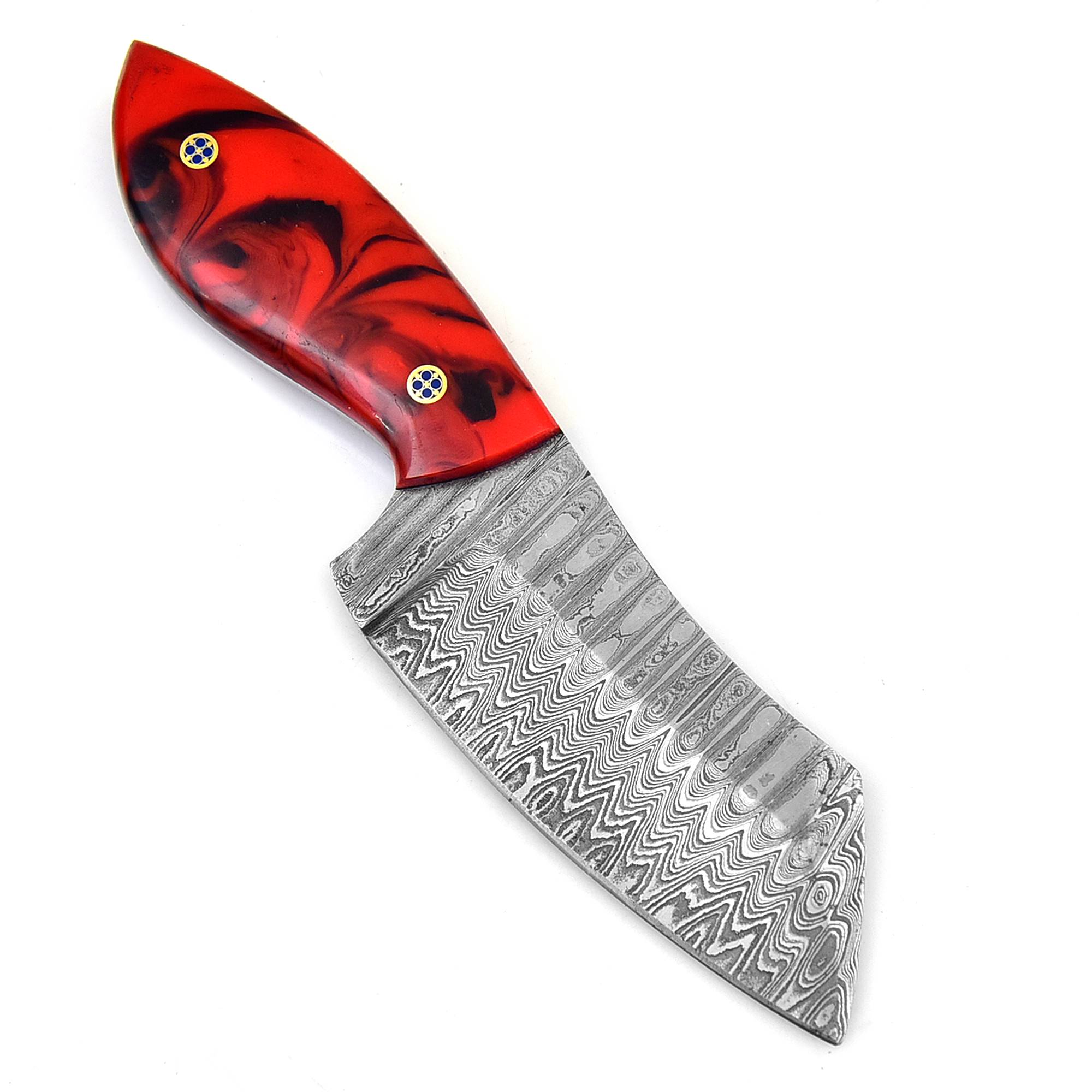 WHITE DEER Mini Japanese Meat Cleaver with Red Marble Resin Handle 1095 Forged Steel