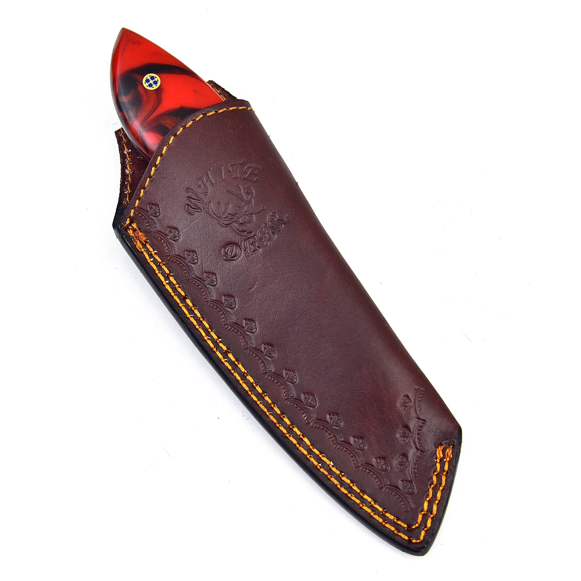 WHITE DEER Mini Japanese Meat Cleaver with Red Marble Resin Handle 1095 Forged Steel