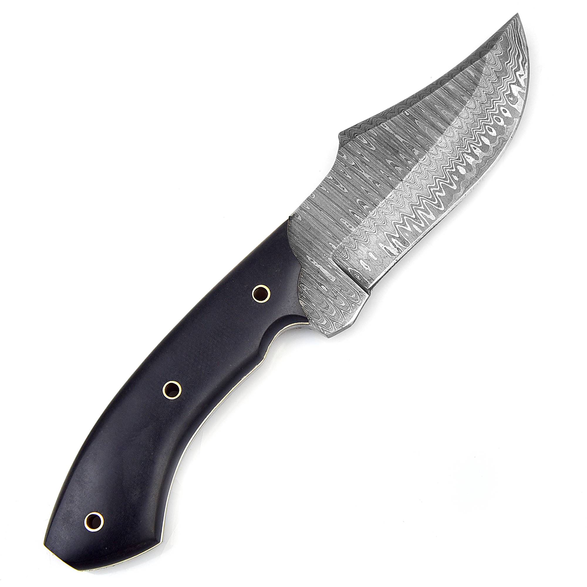 White Deer  Damascus Steel Knife Bison Hunter Micarta Black Handle